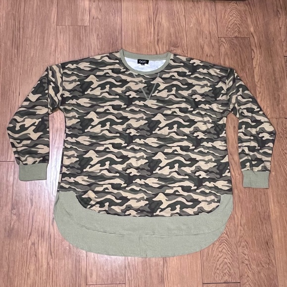 Gigio USA Camouflage Army Brat Forrest Green Ribbed Raw Hem Sweatshirt Sz L - Picture 5 of 10